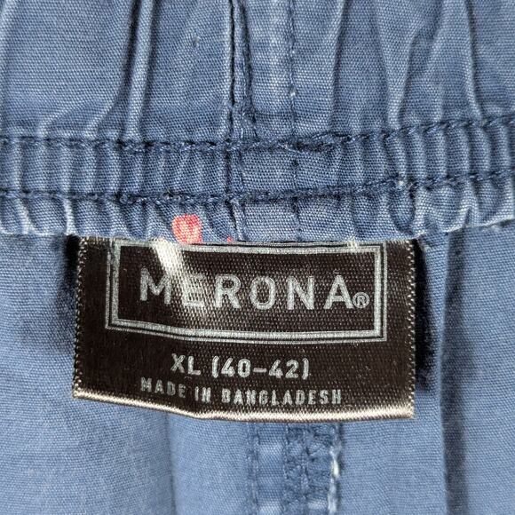 Merona XL 40x26 Men’s Lounge Pants Blue Red Embroidered Cotton Drawstring Casual - Picture 4 of 4